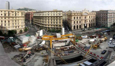 Immagine dall'alto del cantiere di Piazza Borsa (2008 - foto Astaldi)