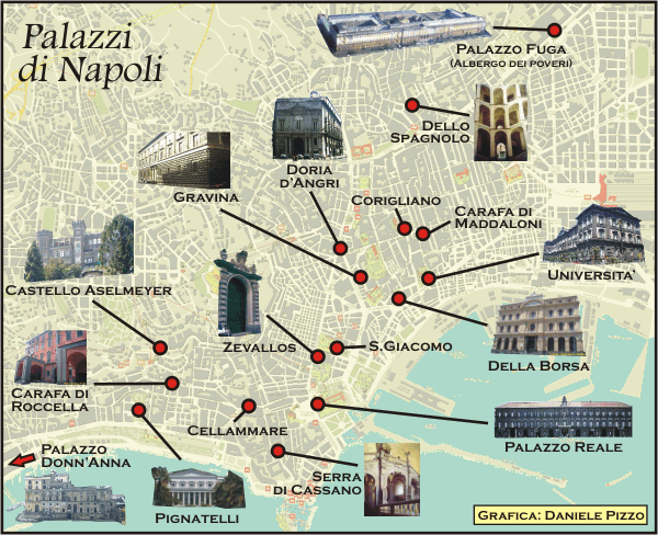 I principali palazzi di Napoli (cliccare sulla mappa per accedere alle singole pagine) - Copyright: Daniele Pizzo, 2008