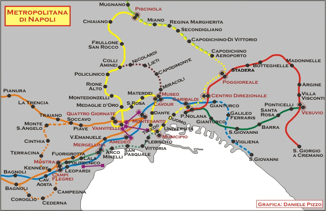 Il sistema della metropolitana di Napoli (grafica: Daniele Pizzo)