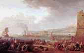 Una scena della Rivoluzione Partenopea del 1799 (le truppe francesi di Championnet che entrano in citt� nel mese di gennaio) in un quadro dell'epoca, conservato a Versailles.