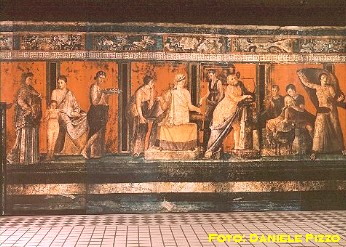 Pompei: una parete affrescata nella Villa dei Misteri